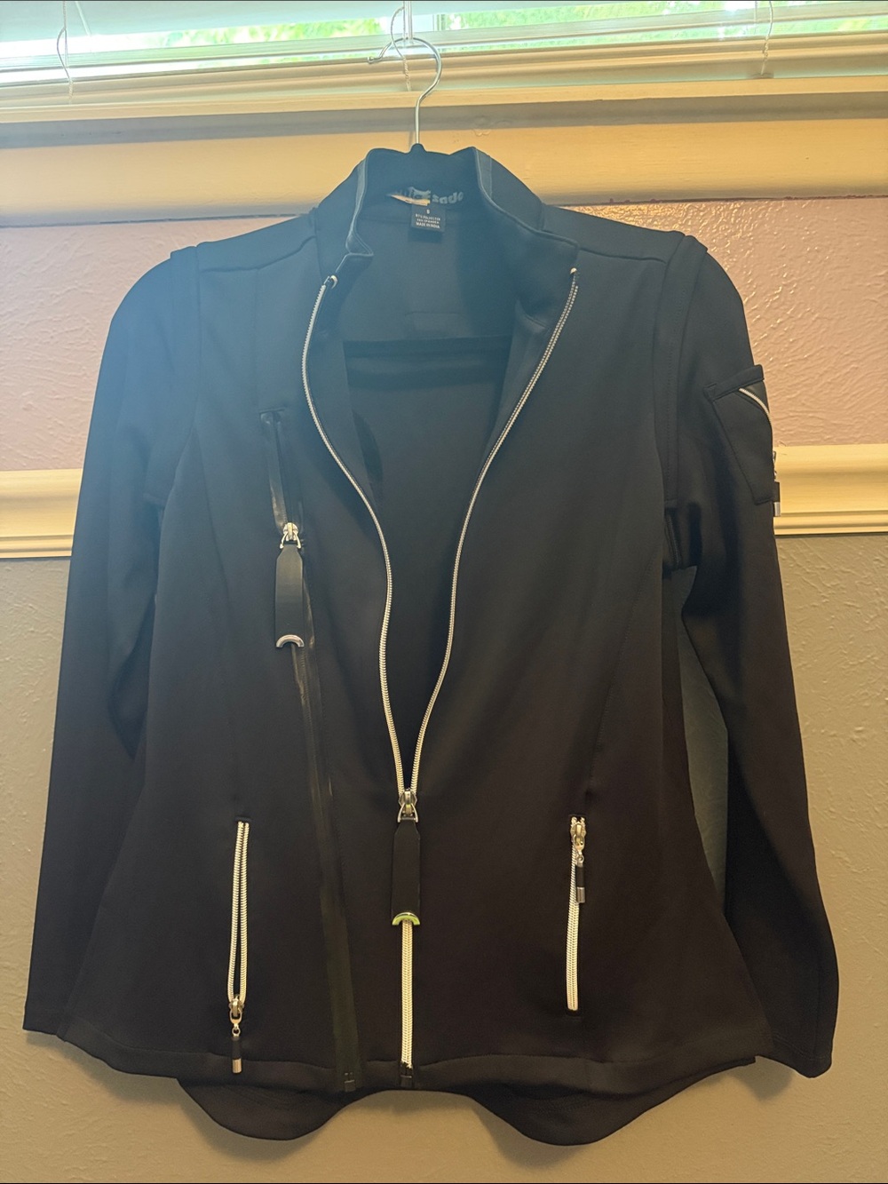 jamie sadock Black Women's Jacket with Subtle Yellow Logo Detail